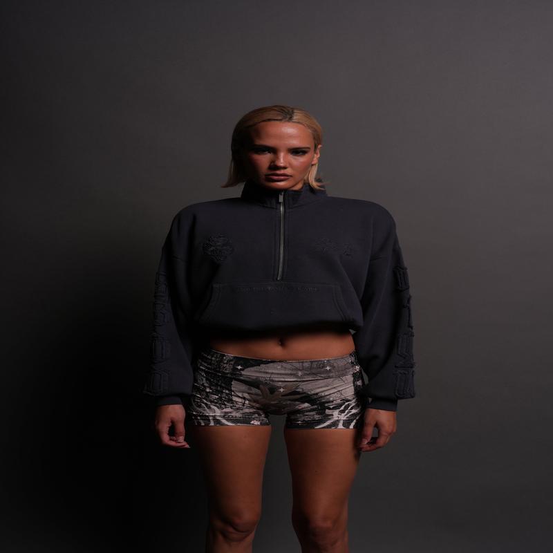 Our Mantra Appliqu Oversized "Everson" Mockneck in Midnight Blue