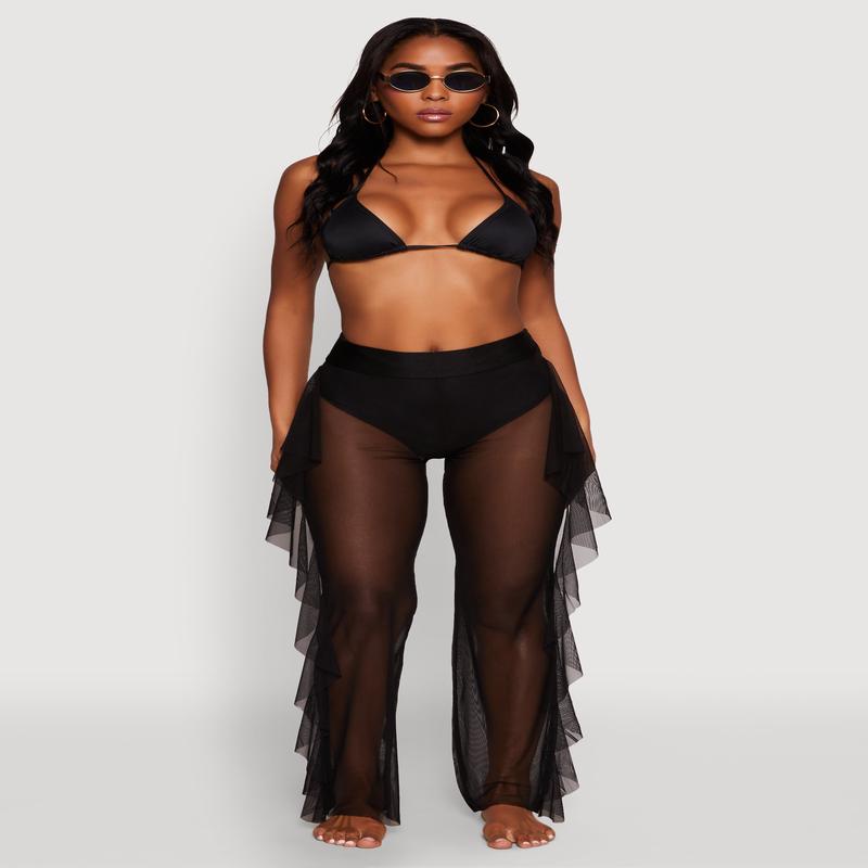 Ruffle Trim High Waisted Cover Up Pants