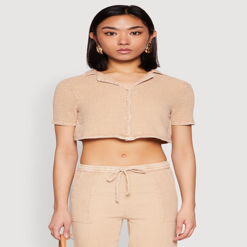 Spoon Jeans Gauze Knit Cropped Shirt