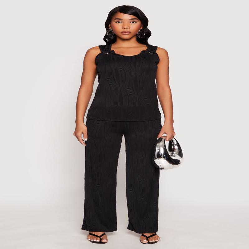 Textured Knit Pull On Wide Leg Pants