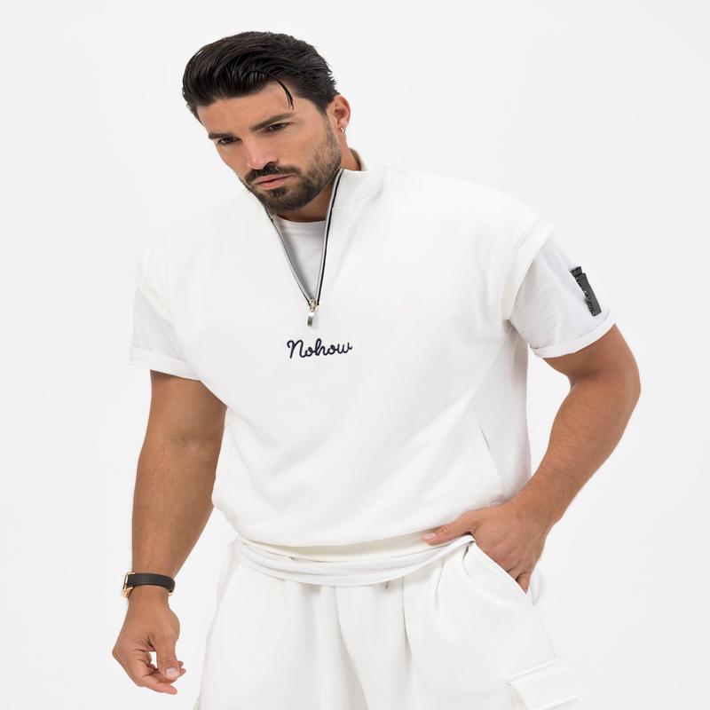 BRODIE SLEEVELESS SWEATSHIRT IN WHITE