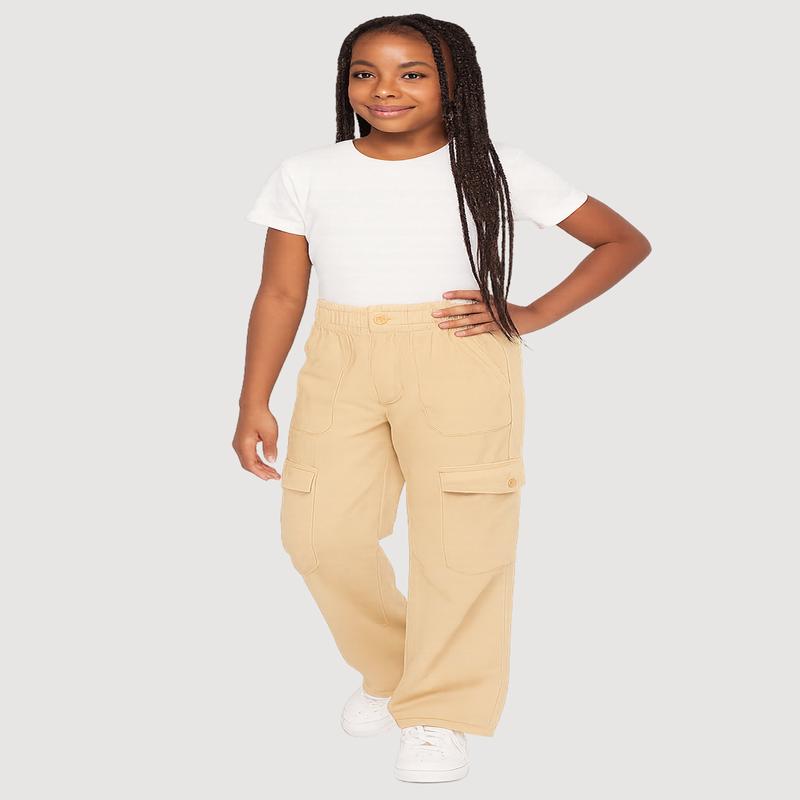 Girls Twill Elastic Waist Straight Leg Cargo Pants