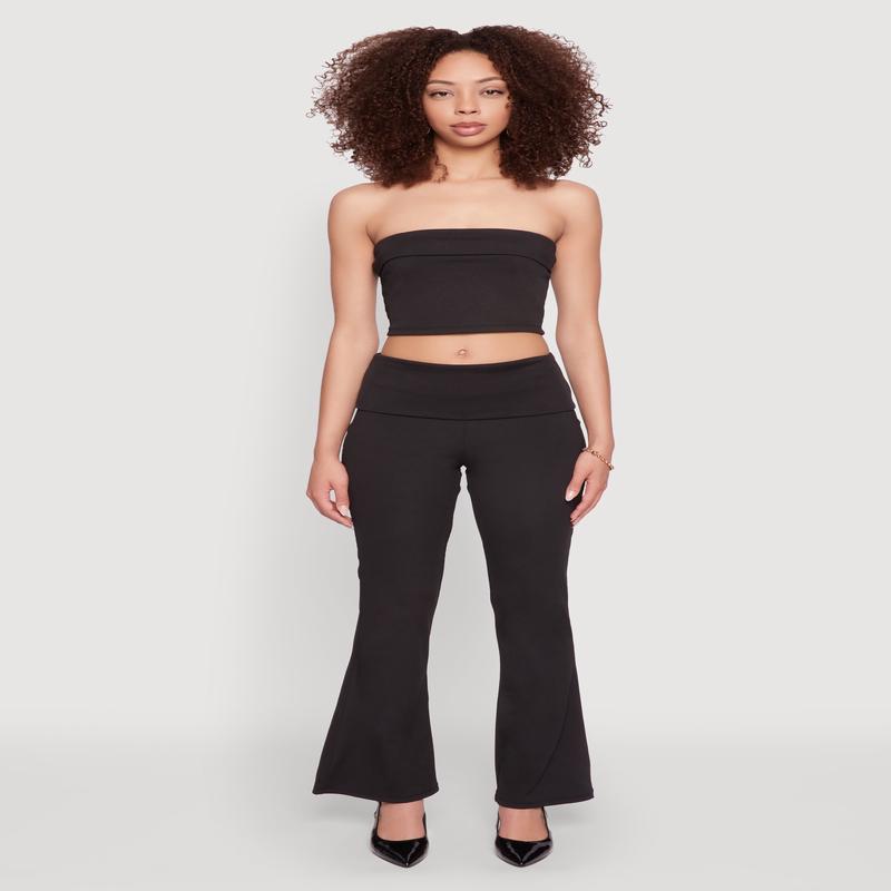 Haute Monde Fold Over Waist Flared Leg Pants