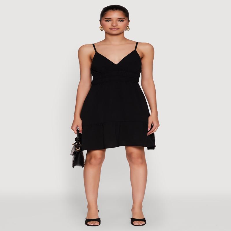 Sleeveless Empire Waist Dress with V Neck and Adjustable Straps