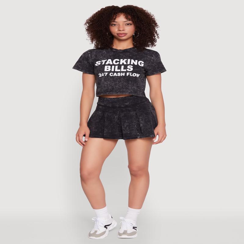 Trendy Mineral Wash High Waisted Pleated Skirt