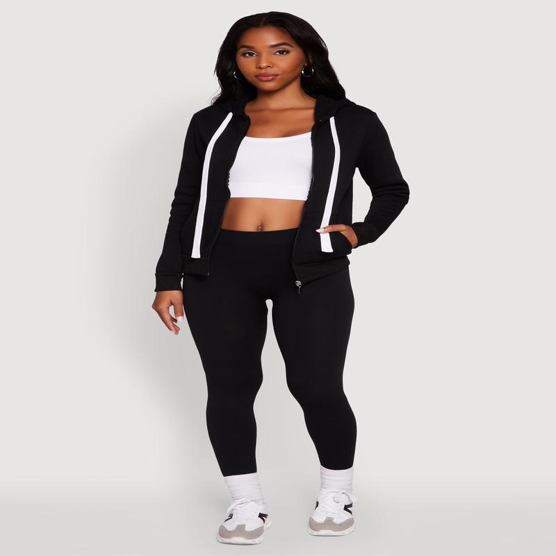 Zip Front Fleece Long Sleeve Hoodie