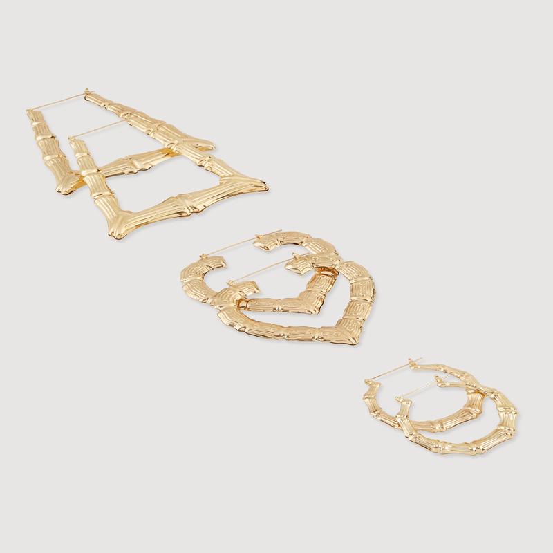 Assorted Bamboo Hoop Earrings Trio