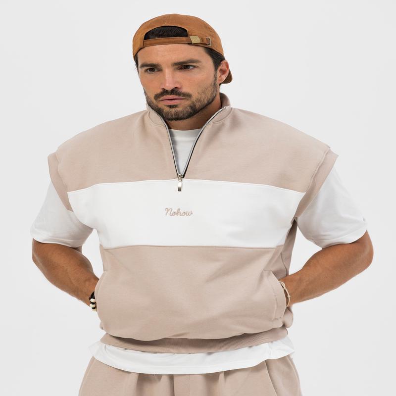 BRODIE SLEEVELESS SWEATSHIRT IN WHITE AND BEIGE