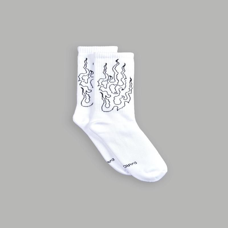 Darc Infernal Outlined Flames Classic Socks in White