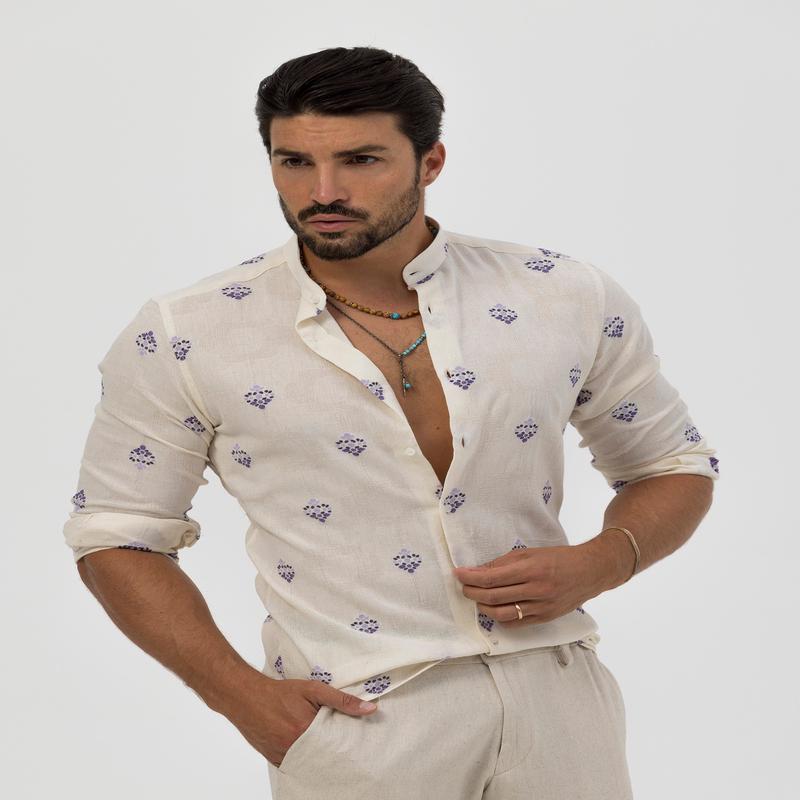 HIROSHI PRINTED SHIRT IN CREAM