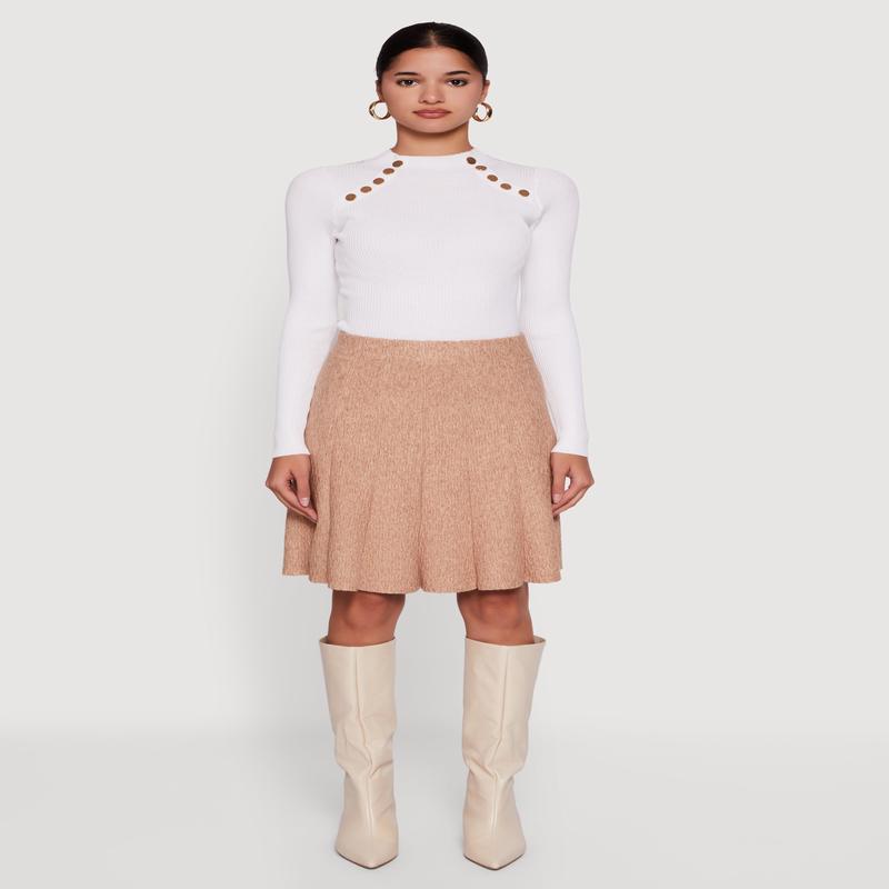 Textured Knit High Waisted Pleated Midi Skirt