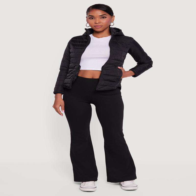 Nylon Hooded Quilted Puffer Jacket with Zip Pockets