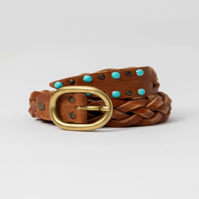 WOVEN LEATHER BELT IN COGNAC