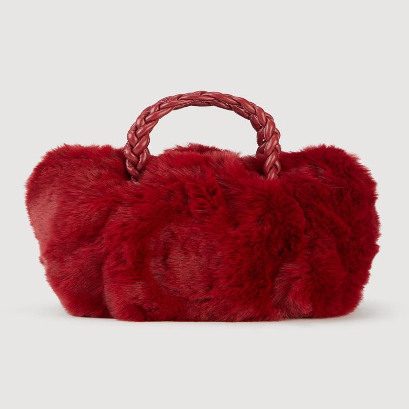 Faux Fur Braided Handle Bag with Adjustable Shoulder Strap