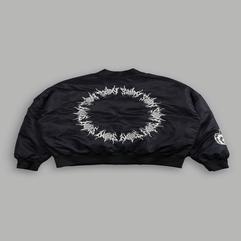 Fear Is My Ally Vicious Nylon Bomber Jacket in Black