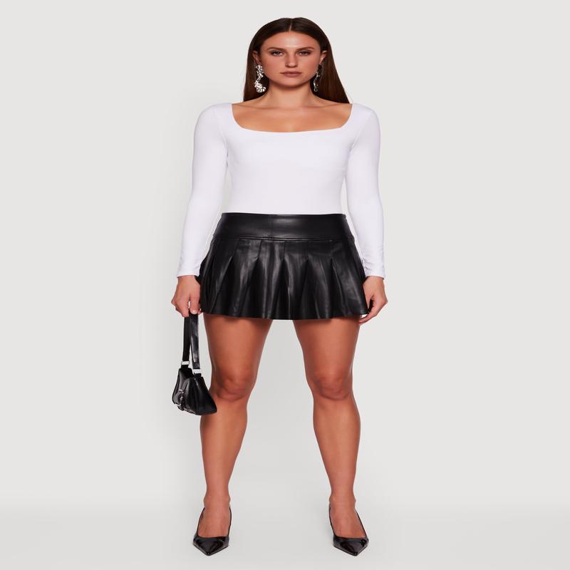 Faux Leather Pleated Mini Skirt
