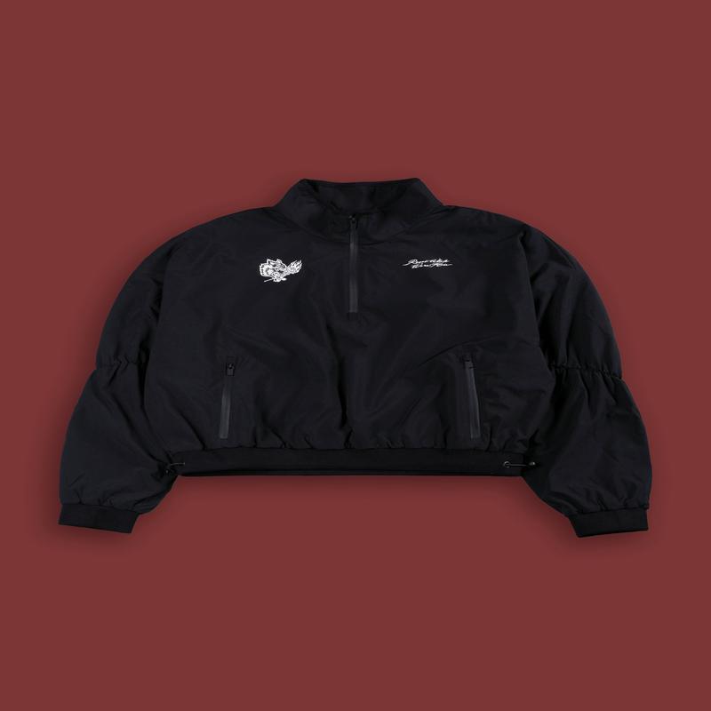 Roses While We're Here Cropped Zip Mockneck Sweater in Black