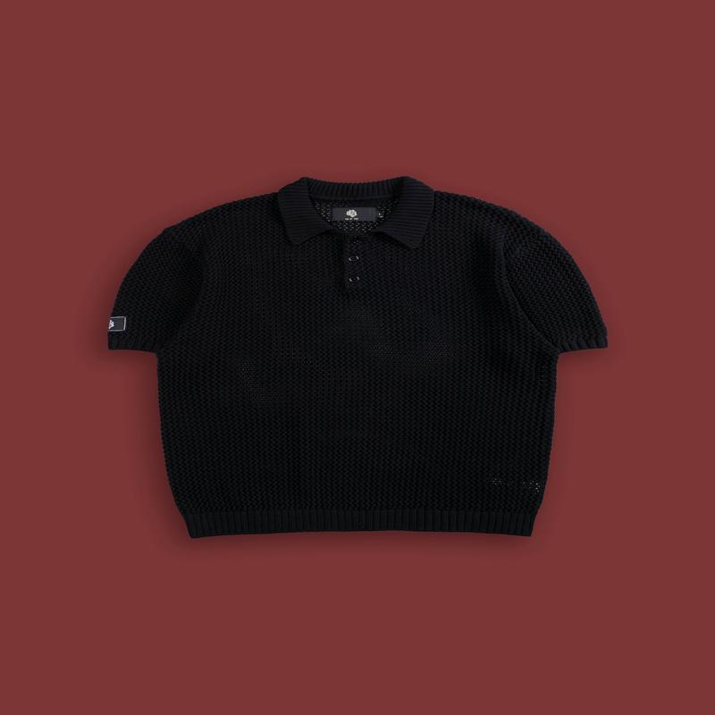 Wolf Patch Claude Knit Polo in Black