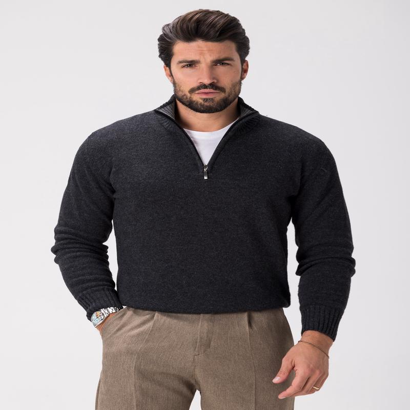 WOOL ZIPPED SWEATER IN ANTHRACITE
