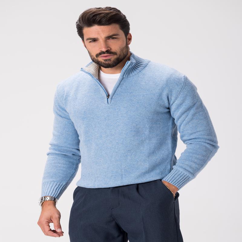 WOOL ZIPPED SWEATER IN SKY