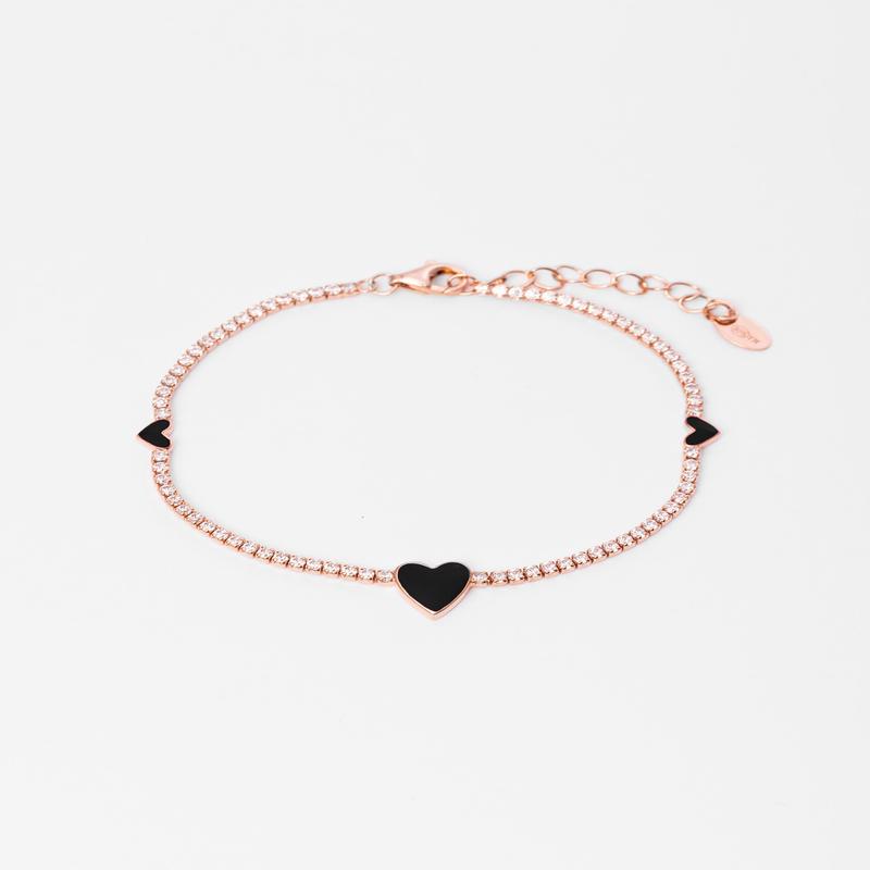 CLIZIA BRACELET IN ROSE GOLD WITH BLACK HEARTS