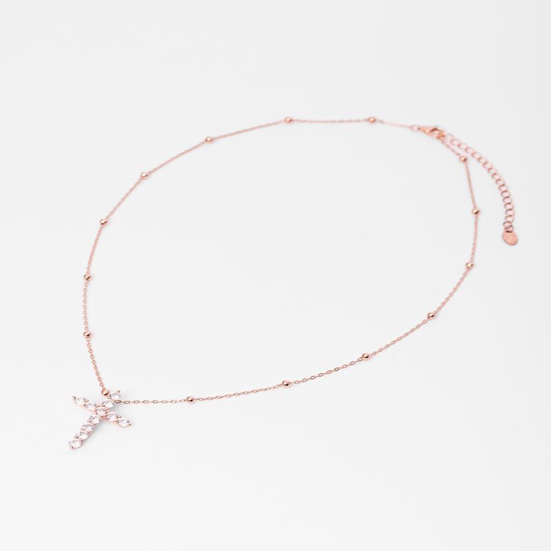MELANY CROSS NECKLACE IN ROSE GOLD WITH ZIRCONS