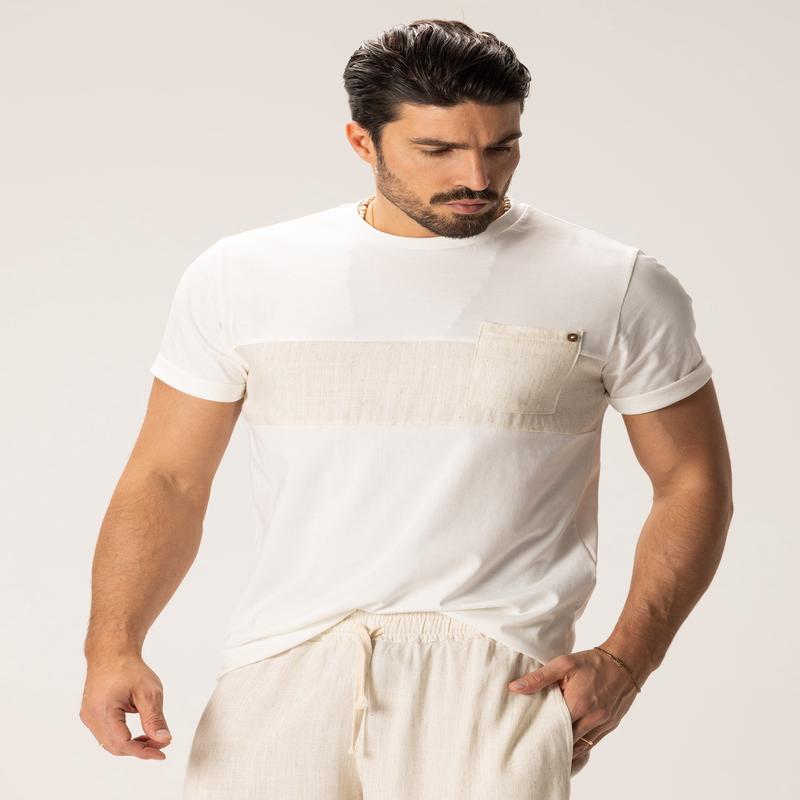 MATT POCKET T-SHIRT IN WHITE AND BEIGE