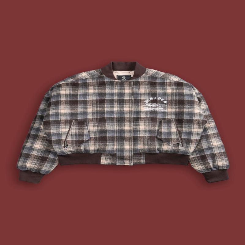 Never Forgotten She Vicious Bomber Jacket in Coastal Plaid