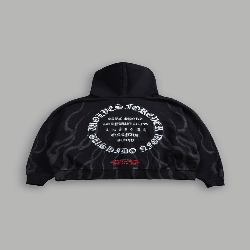 Warrior's Fire Destroyed "Gage Box Cut" Hoodie in Black