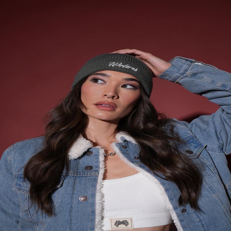Wolves Cursive Beanie in Wolf Gray