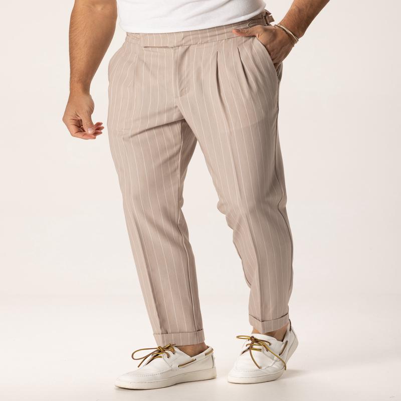 TAIKAN PINSTRIPED PANTS IN BEIGE