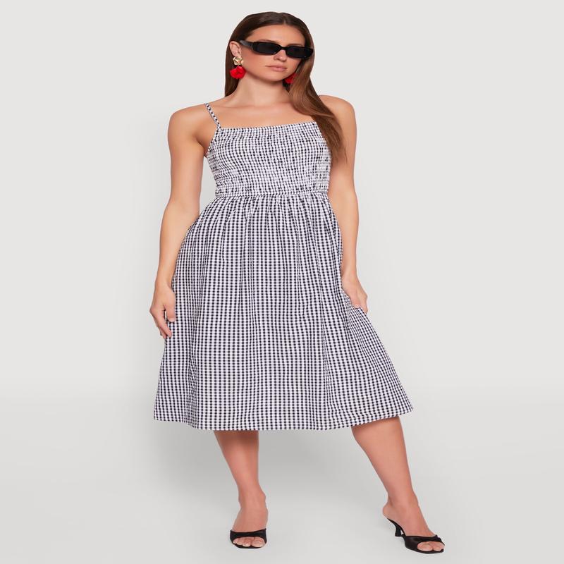 Almost Famous Cut Out Back Gingham Dress