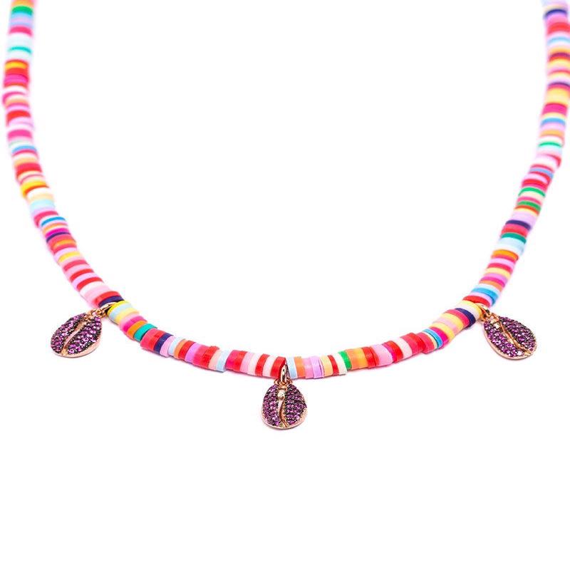 CANDY NECKLACE IN MULTICOLOR WITH SHELL CHARMS AND ROSE ZIRCONS