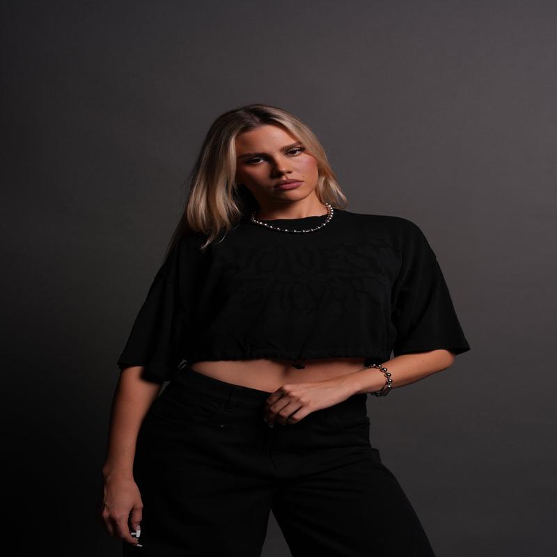 Forged From Iron Bungee Cropped Tee in Black Horizon Sun Fade