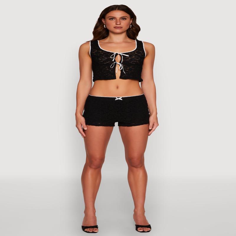 Haute Monde Contrast Trim Lined Lace Shorts