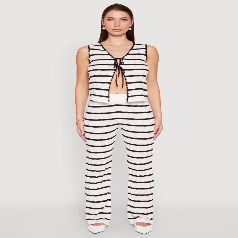 High Waisted Striped Crochet Pants
