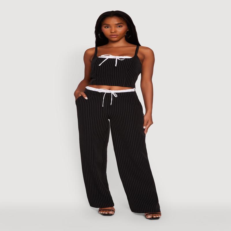 Iris Pinstripe High Waisted Wide Leg Pants with Tie Front