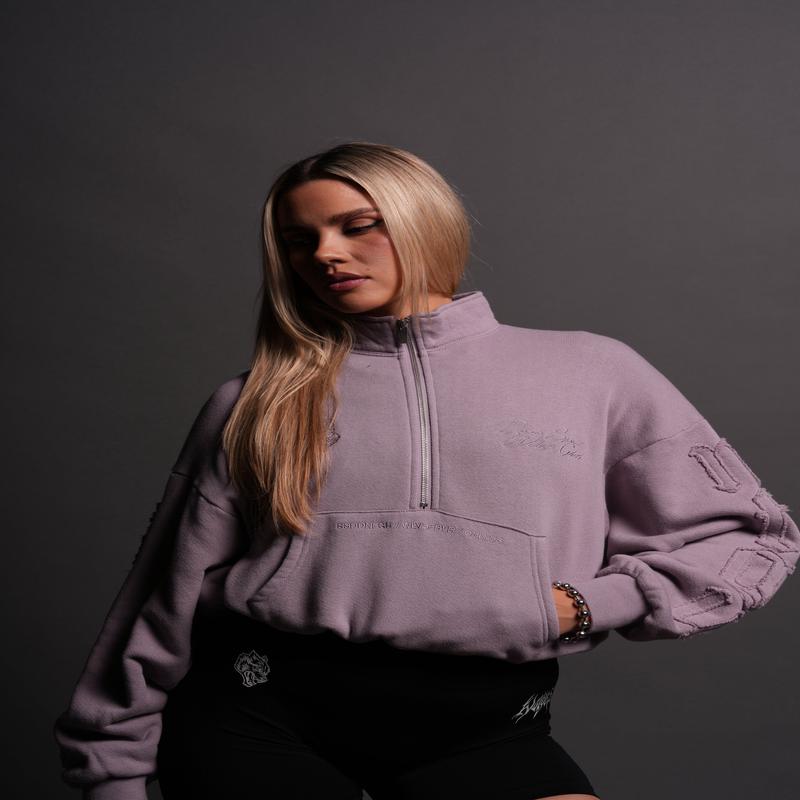 Our Mantra Appliqu Oversized "Everson" Mockneck in Purple Smoke