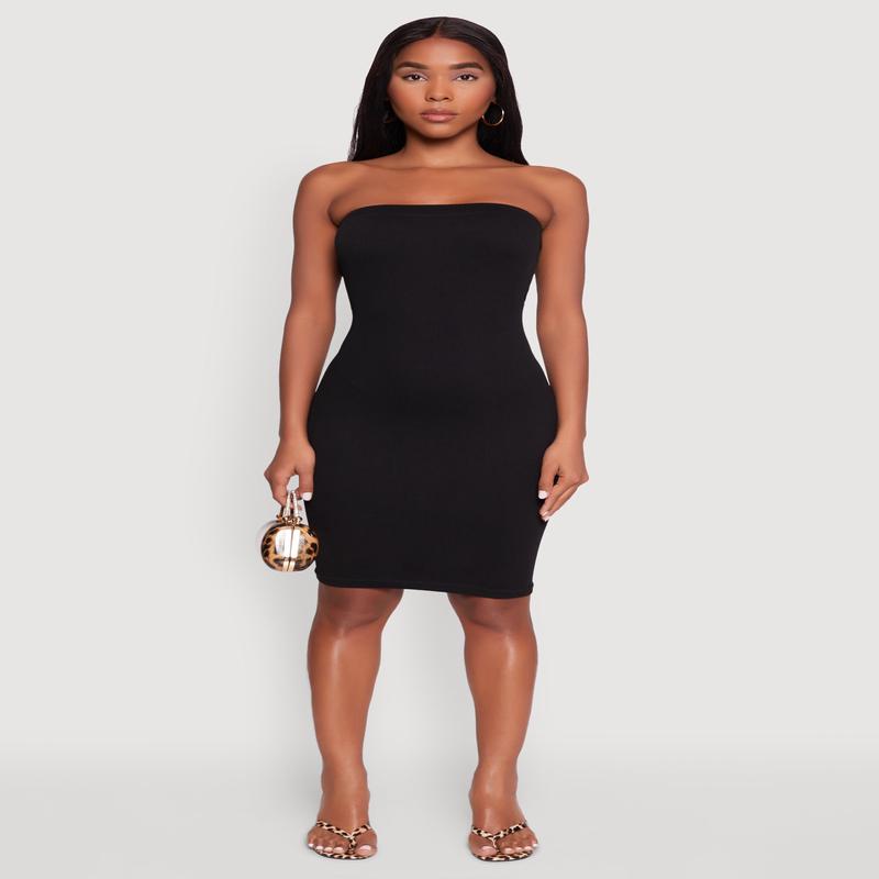 Seamless Rib Knit Tube Midi Dress