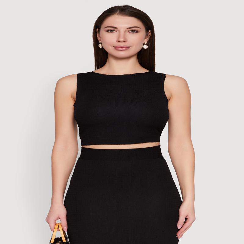 Sleeveless Textured Knit Crop Top