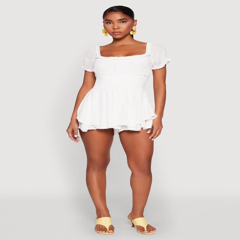 Smocked Waist Ruffle Trim Romper