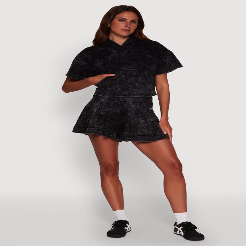 Trendy Mineral Wash Ruffle Tiered High Waisted Shorts