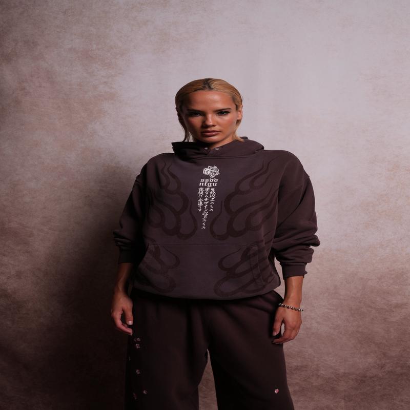 Chopper Wolves Flame "Pierce" Hoodie in Darc Garnet Spine Sun Fade