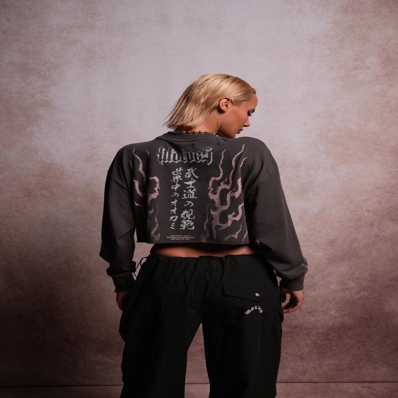 Darc Infernal "Premium" Oversized Cropped L/S Tee in Wolf Gray