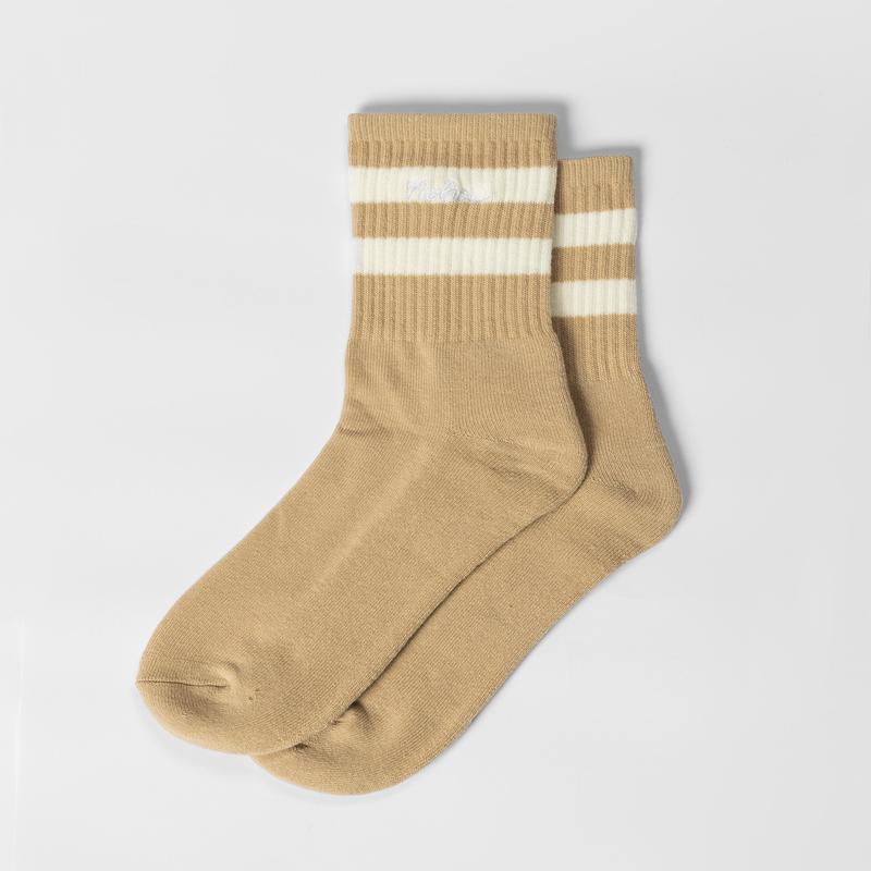 NOHOW STRIPED CREW SOCKS IN BEIGE