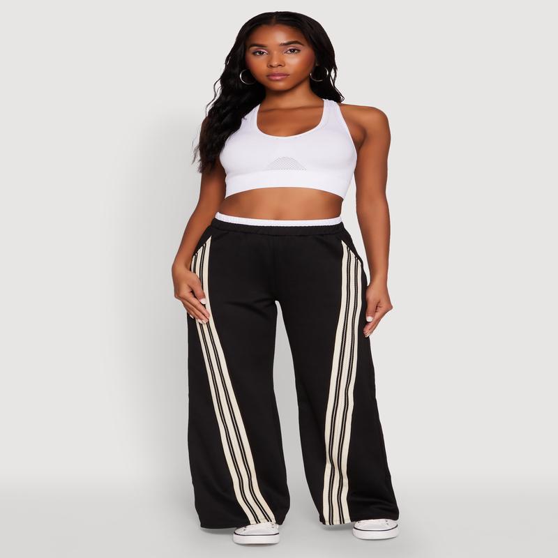 Stylish High Waisted Contrast Trim Scuba Active Pants