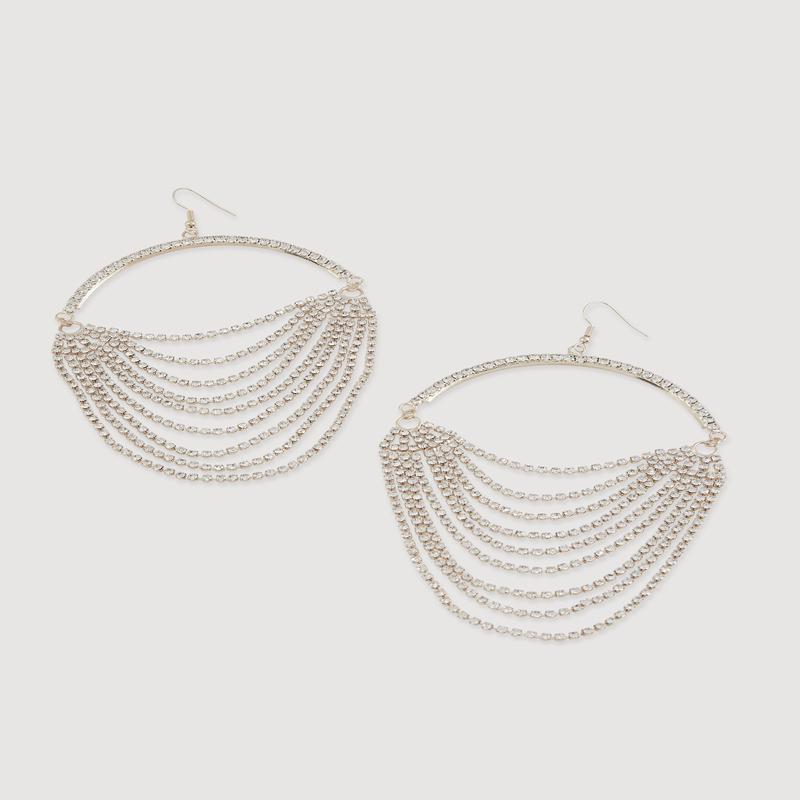 Rhinestone Layered Chain Dangle Earrings