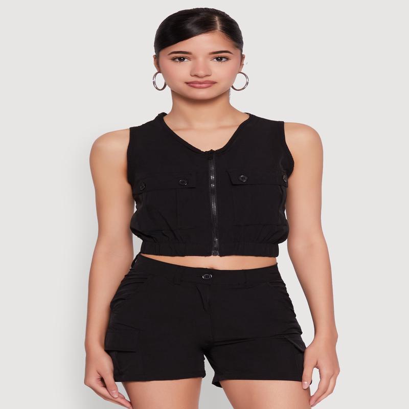 Sleeveless Cargo Pocket Crop Top