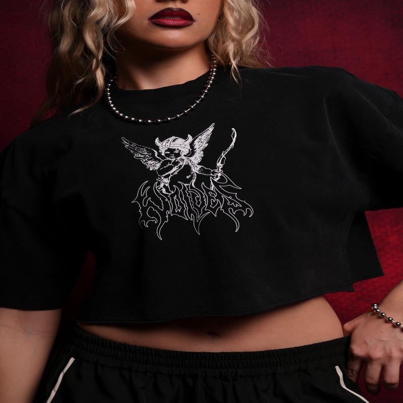 Viking Cherub "Grunge" Oversized (Cropped) Tee in Black