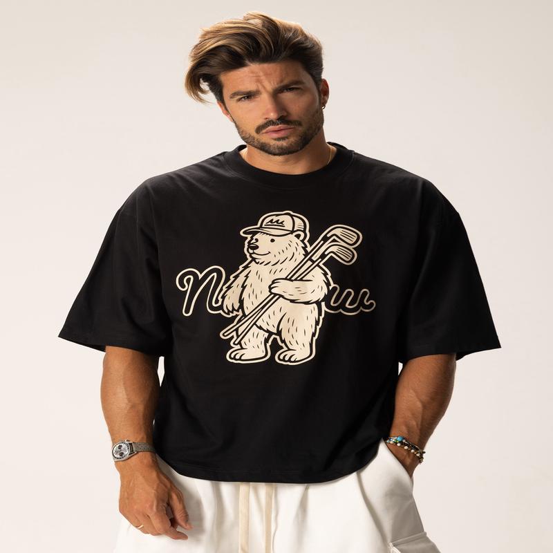 GOLF BEAR PRINTED T-SHIRT IN BLACK